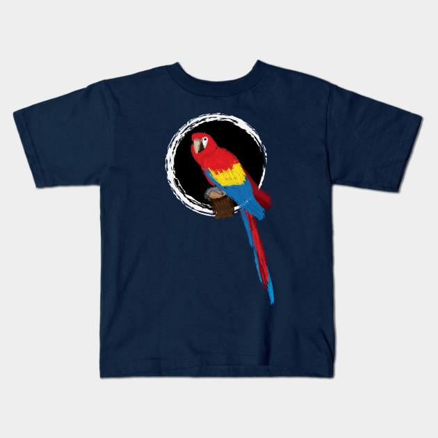 Artwork of a Sitting Scarlet Macaw Parrot II Kids T-Shirt by JDHegemann